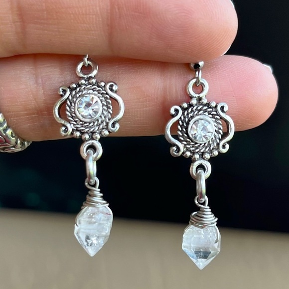 Silverskylight Jewelry - Genuine herkimer diamonds crystal quartz clear cz boho earrings rhinestone